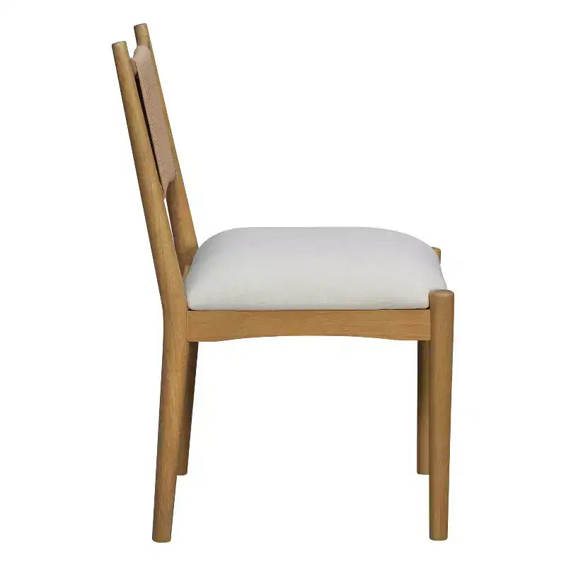 Set of 2 Mid-Century Modern Dining Chairs with Paper Rope Backrest and Rubberwood Frame
