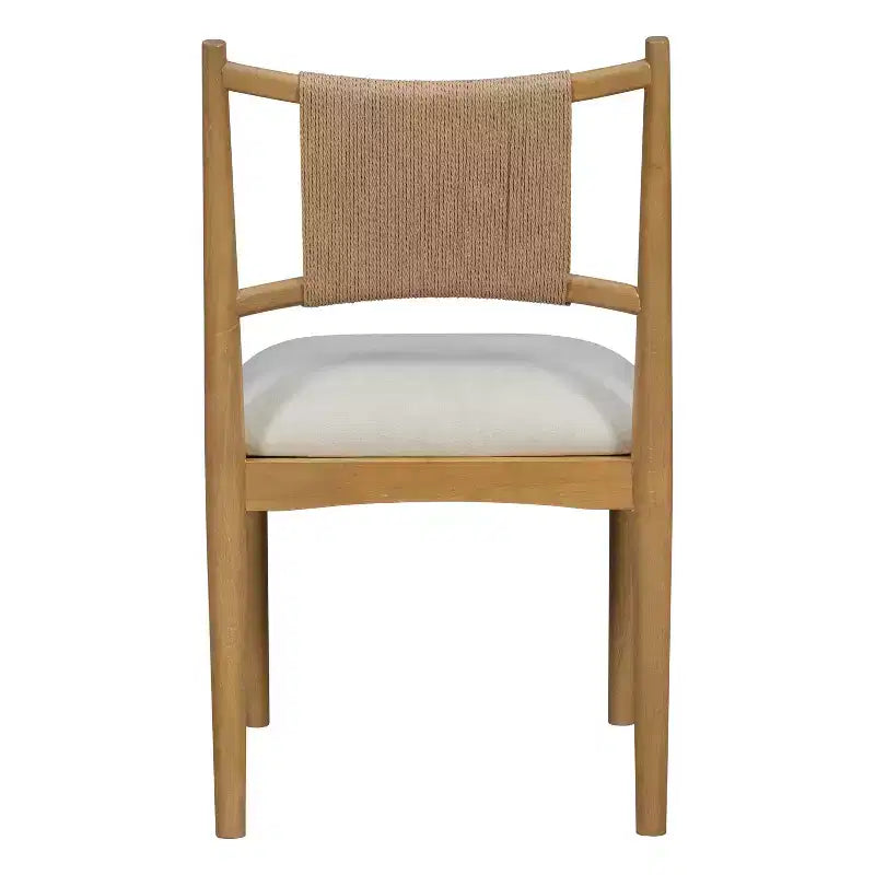 Set of 2 Mid-Century Modern Dining Chairs with Paper Rope Backrest and Rubberwood Frame