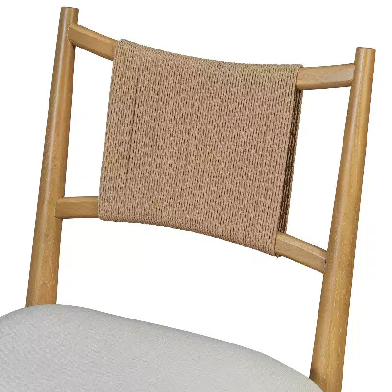 Set of 2 Mid-Century Modern Dining Chairs with Paper Rope Backrest and Rubberwood Frame