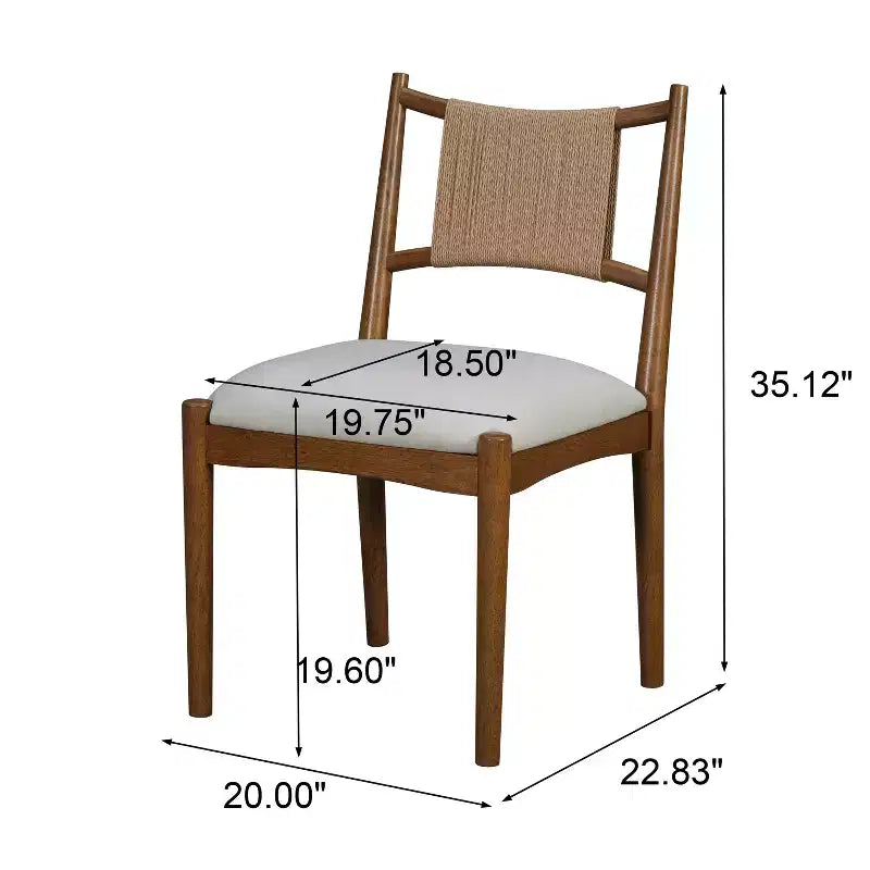 Set of 2 Mid-Century Modern Dining Chairs with Paper Rope Backrest and Rubberwood Frame