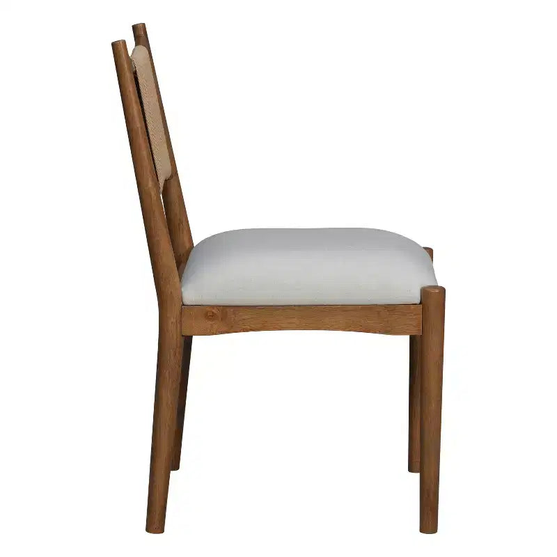 Set of 2 Mid-Century Modern Dining Chairs with Paper Rope Backrest and Rubberwood Frame