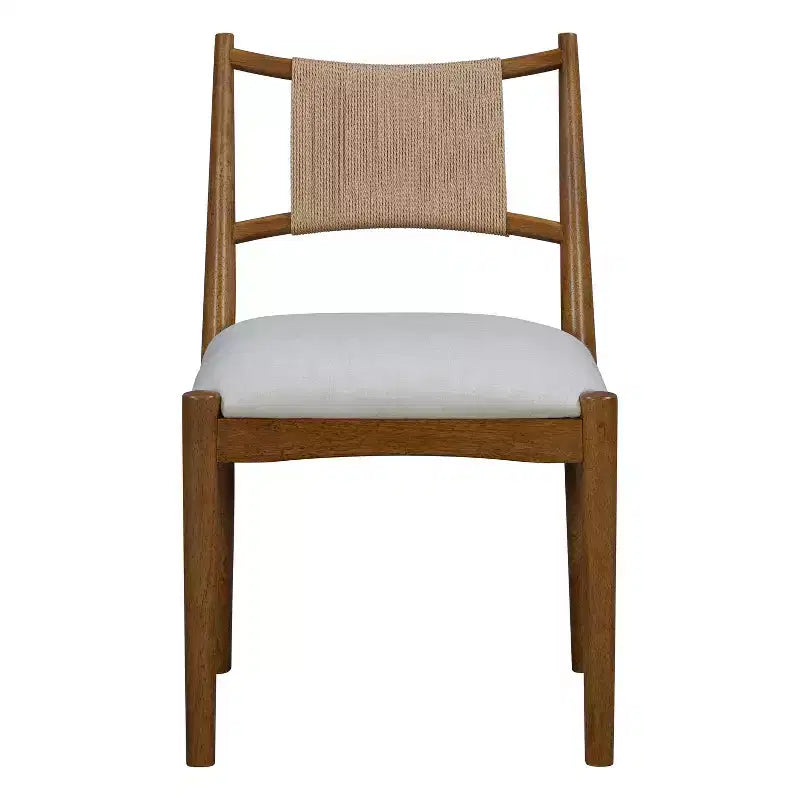 Set of 2 Mid-Century Modern Dining Chairs with Paper Rope Backrest and Rubberwood Frame