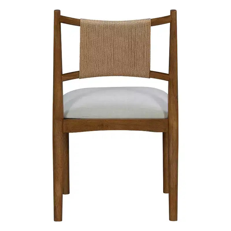 Set of 2 Mid-Century Modern Dining Chairs with Paper Rope Backrest and Rubberwood Frame
