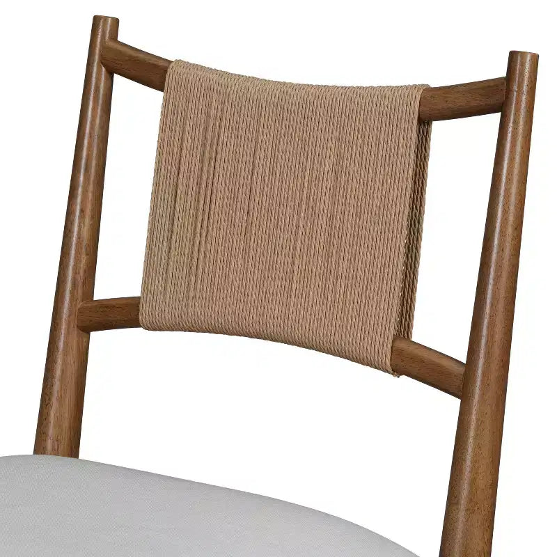 Set of 2 Mid-Century Modern Dining Chairs with Paper Rope Backrest and Rubberwood Frame