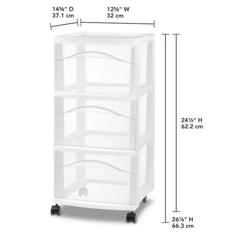 3-Drawer Plastic Rolling Storage Cart, White, 6-Pack Medium Organizer