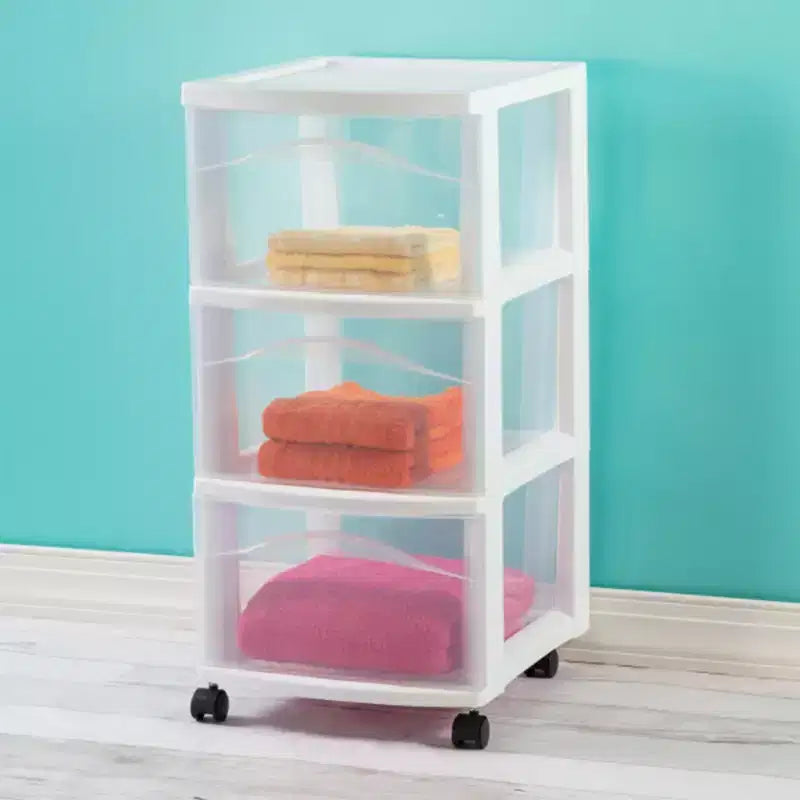 3-Drawer Plastic Rolling Storage Cart, White, 6-Pack Medium Organizer