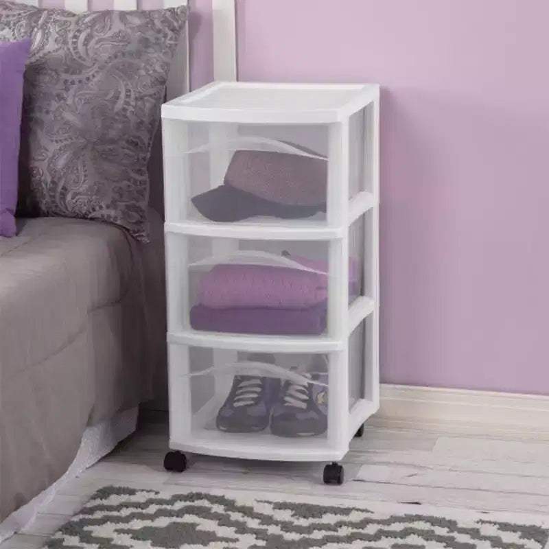 3-Drawer Plastic Rolling Storage Cart, White, 6-Pack Medium Organizer