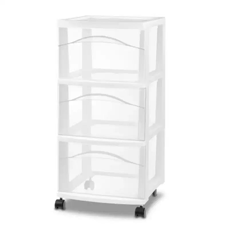 3-Drawer Plastic Rolling Storage Cart, White, 6-Pack Medium Organizer
