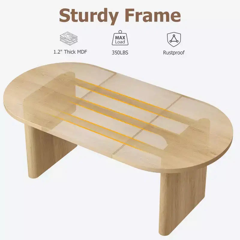 Rustic Farmhouse Oval Dining Table for 6-8, Wooden Kitchen Table with Rounded Base, Natural Wood