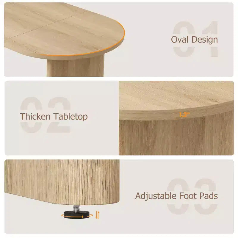 Rustic Farmhouse Oval Dining Table for 6-8, Wooden Kitchen Table with Rounded Base, Natural Wood
