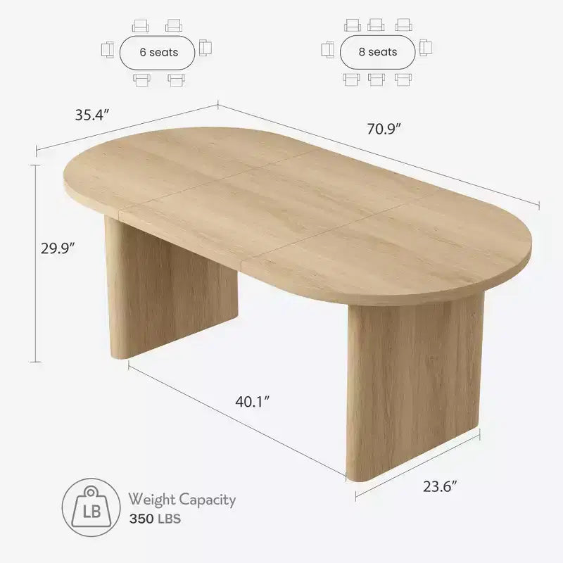 Rustic Farmhouse Oval Dining Table for 6-8, Wooden Kitchen Table with Rounded Base, Natural Wood