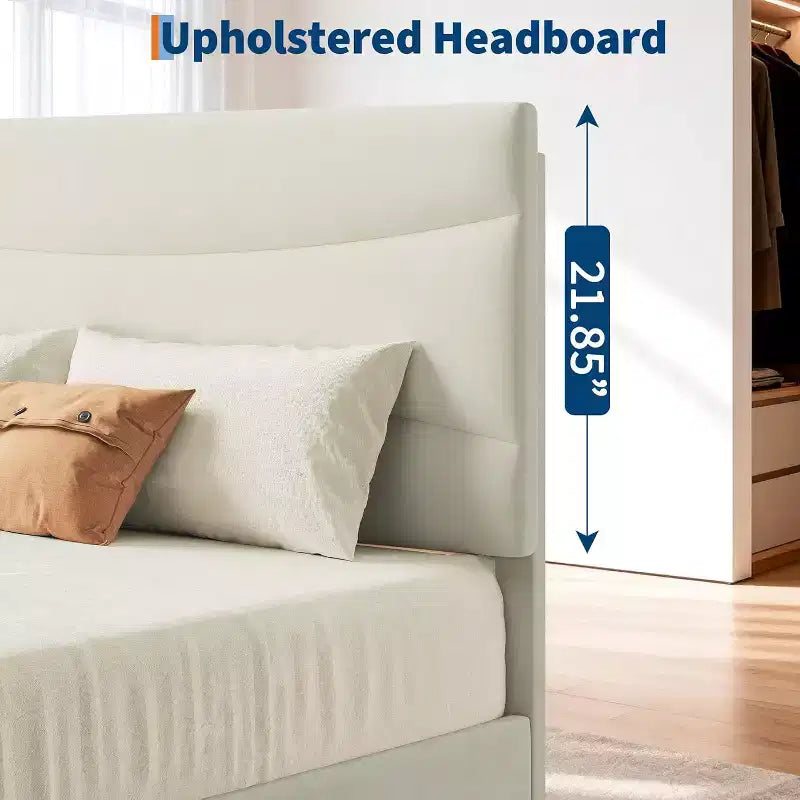 Twin Upholstered Platform Bed Frame with Headboard, Wood Slats, No Box Spring Needed