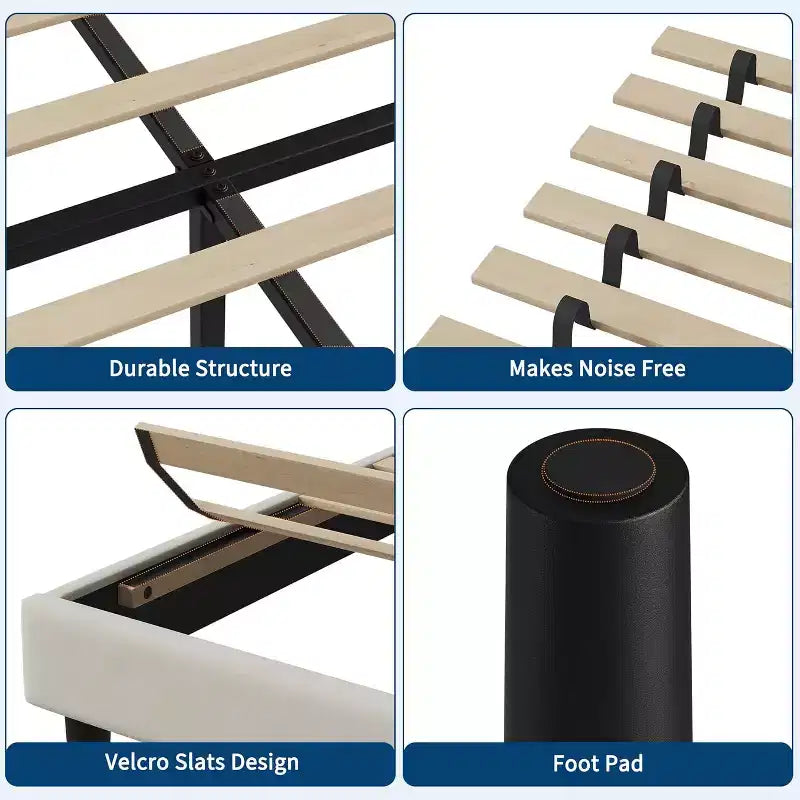 Twin Upholstered Platform Bed Frame with Headboard, Wood Slats, No Box Spring Needed