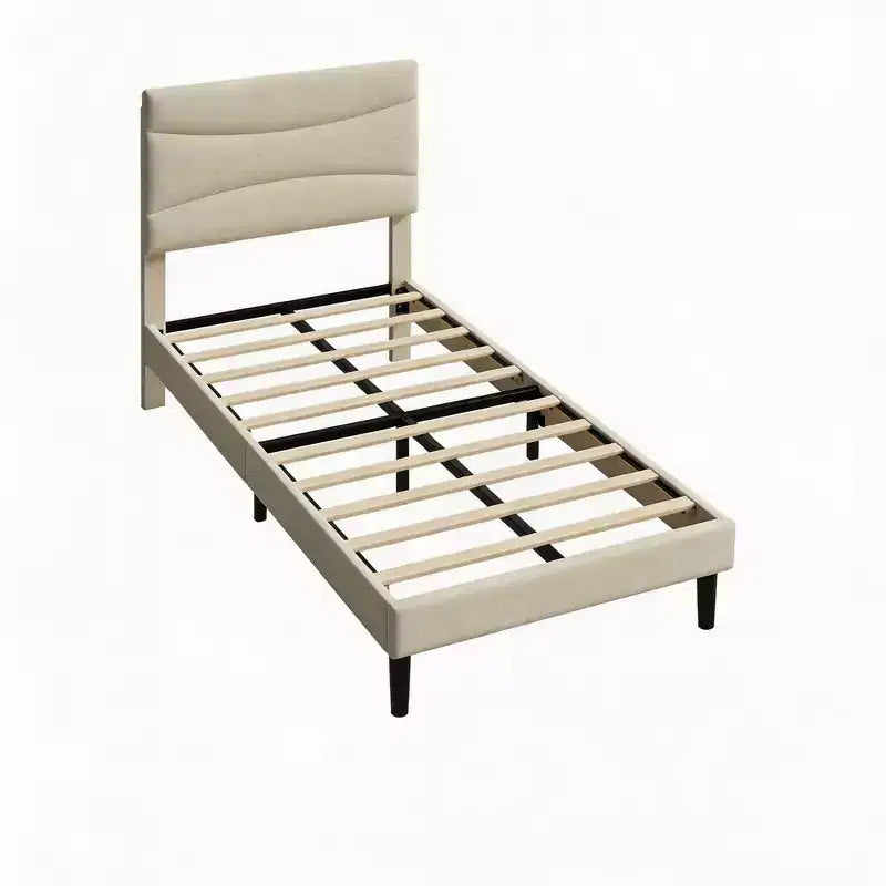 Twin Upholstered Platform Bed Frame with Headboard, Wood Slats, No Box Spring Needed