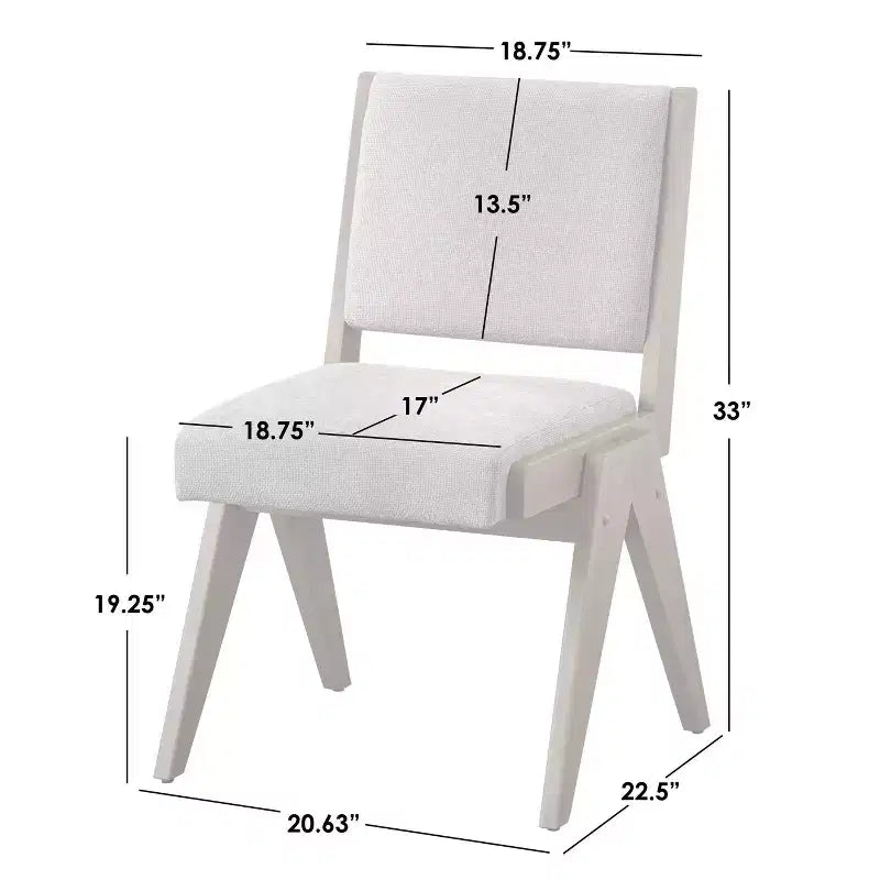 Set of 2 Mid-Century Solid Wood Dining Chairs, Beige and Light Oak