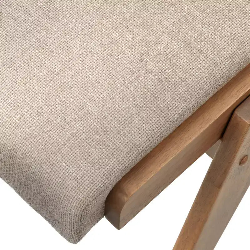 Set of 2 Mid-Century Solid Wood Dining Chairs, Beige and Light Oak